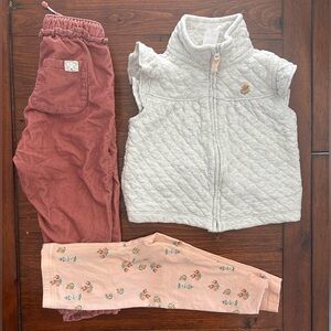H&M Carters Quilted Vest Floral Corduroy Pant Set 12-18m